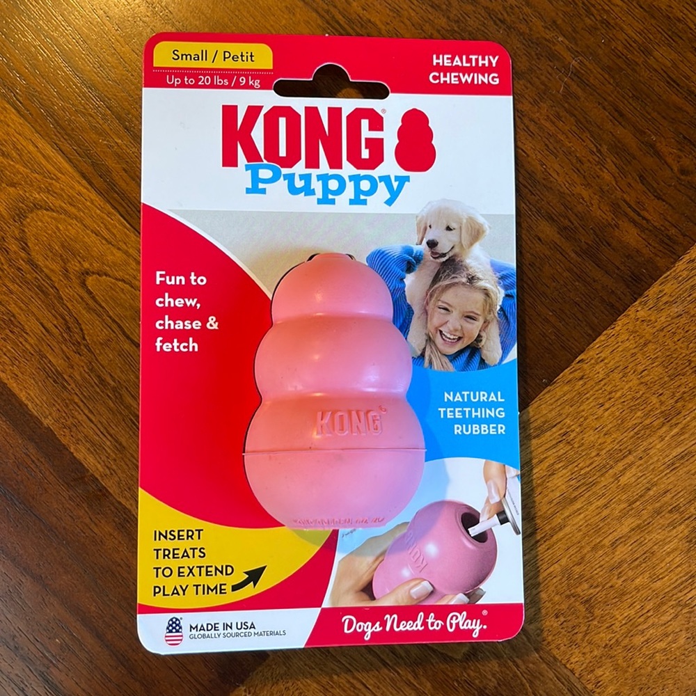 NWT KONG PUPPY RUBBER DOG TREAT TOY - PINK SIZE SMALL (UP TO 20 LBS)